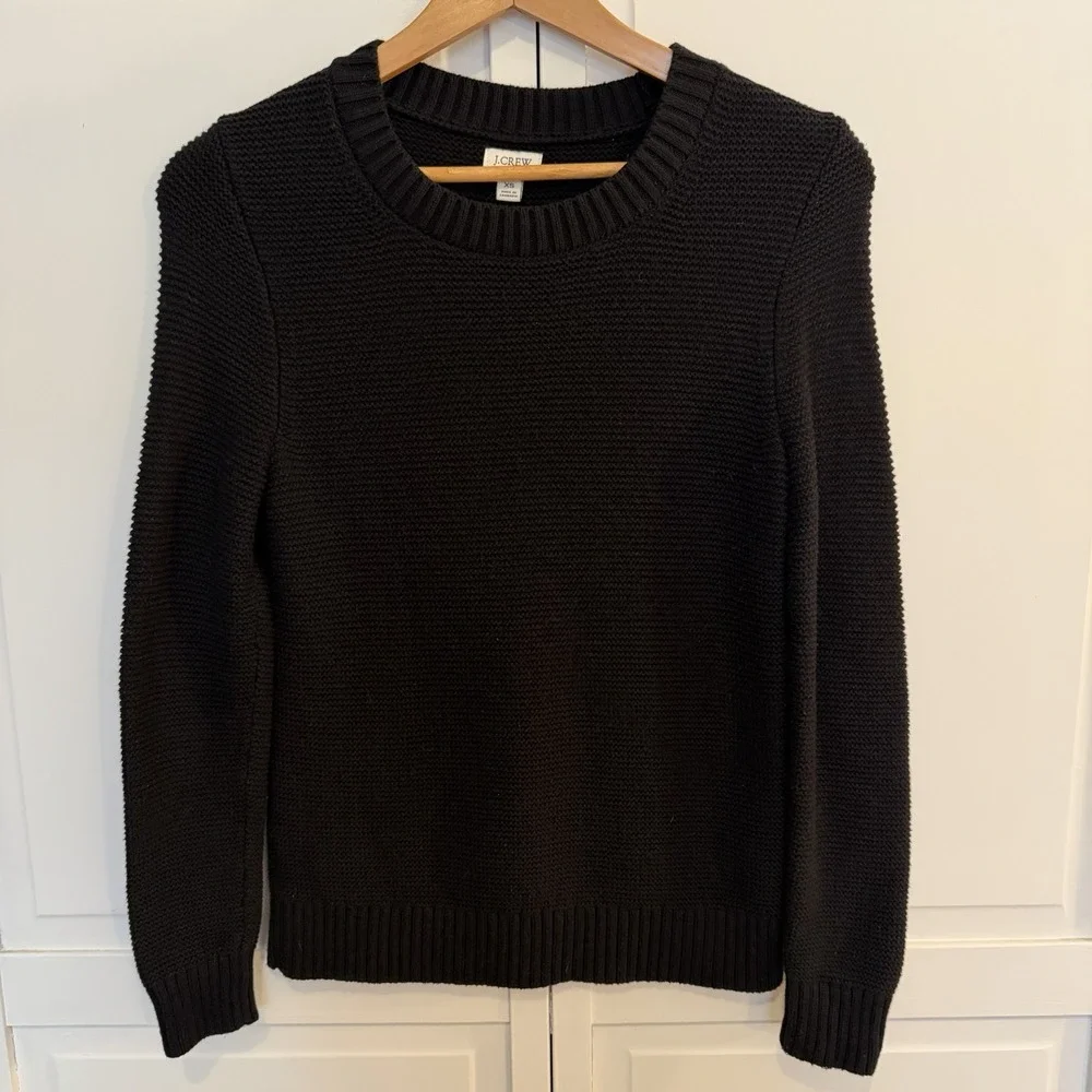 J. Crew Women Sweater XS Classic Crewneck Sweater Black‎ Cotton Wool Long Sleeve